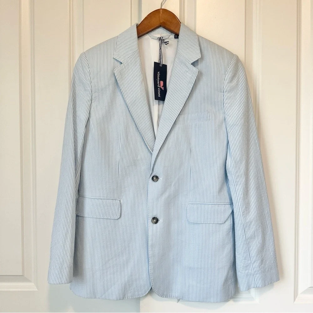 Vineyard Vines Boy Seersucker Bayside Blue Striped Blazer Jacket 18 Preppy Boat